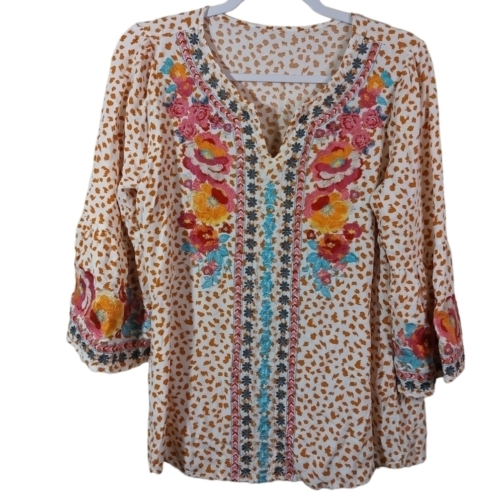 BOHO Ladies Bell Long Sleeve Embroidered Tunic- S